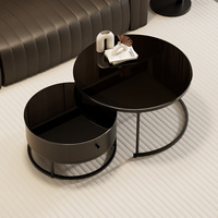 Table basse en verre trempé haut de gamme pour salon, nouvelle table basse ronde avec tiroirs pour petit appartement