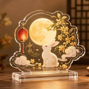 Jingqi Artesanías, Figura Decorativa Acrílica para el Festival del Medio Otoño, Conejo de Jade Hecho a Medida, Decoración de Escritorio, Regalo Cultural de Estilo Chino - Product Image 2