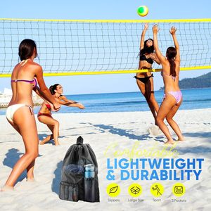 Sac de plage en maille polyester imperméable pour la <span class=keywords><strong>piscine</strong></span> et la gym, grand sac à dos à cordon pour femmes et hommes - Product Image 5
