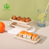 Plateau à sushi compostable SUMKOKA en canne à sucre, récipient alimentaire jetable, plateau à sushi en bagasse avec couvercle en PET