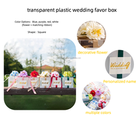 Boîte à dragées de mariage en PVC givré romantique, boîte de présentation de luxe avec logo personnalisé, ruban en tissu fleuri pour fête nuptiale et usage artisanal