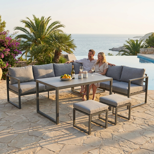 ชุดโซฟาสนามรูปตัวแอล <span class=keywords><strong>5</strong></span> ชิ้น รุ่นโมเดิร์น โครงเหล็กเคลือบสีฝุ่น เบาะหนา 10 ซม. เฟอร์นิเจอร์สวนแบบแยกส่วน - Product Image 1