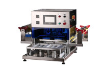 Machine de scellage automatique pneumatique de haute qualité pour barquettes, en acier inoxydable, scellage thermique, petite barquette, emballage de fruits de mer, film en aluminium