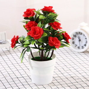 Artificielle Rose En Pot Bush Arbre Plante Rouge Faux <span class=keywords><strong>Mini</strong></span> Rose Fleurs Bonsaï Décor À La Maison Jardin Porche - Product Image 1