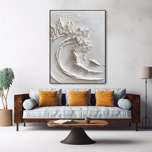 Peinture à l'huile sur toile texturée vague marine faite à la main, grande taille encadrée pour la décoration du salon, de la chambre à coucher, des hôtels - Product Image 2