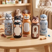 Bouteille d'eau isotherme pour enfants 500 ml avec couvercle cerf 3D mignon, en acier inoxydable à double paroi, gourde sous vide avec tête d'animal de dessin animé pour enfants