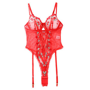 Band Sexy Spandex Bodysuit für Frauen XL Heiße Unterwäsche Atmungsaktive Medium Control Bestickte Netz muster Spitze Dekoration - Product Image 5