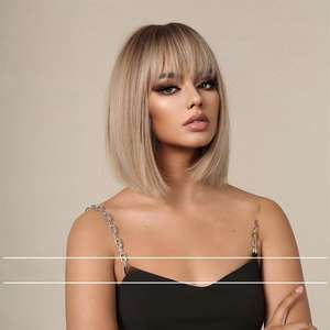 Peluca Corta para Mujer, Estilo Bob Recto con Flequillo, Color Rosa <span class=keywords><strong>Sakura</strong></span>, Diseño de Corona Alta, Sin Pegamento, Gorra de Malla Rosa, Fibra Resistente a Altas Temperaturas - Product Image 4