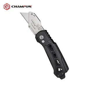 Aluminium Handle Home Office Use Automatic button Box Cutter Folding Knife Utility Knife with Tool Bits