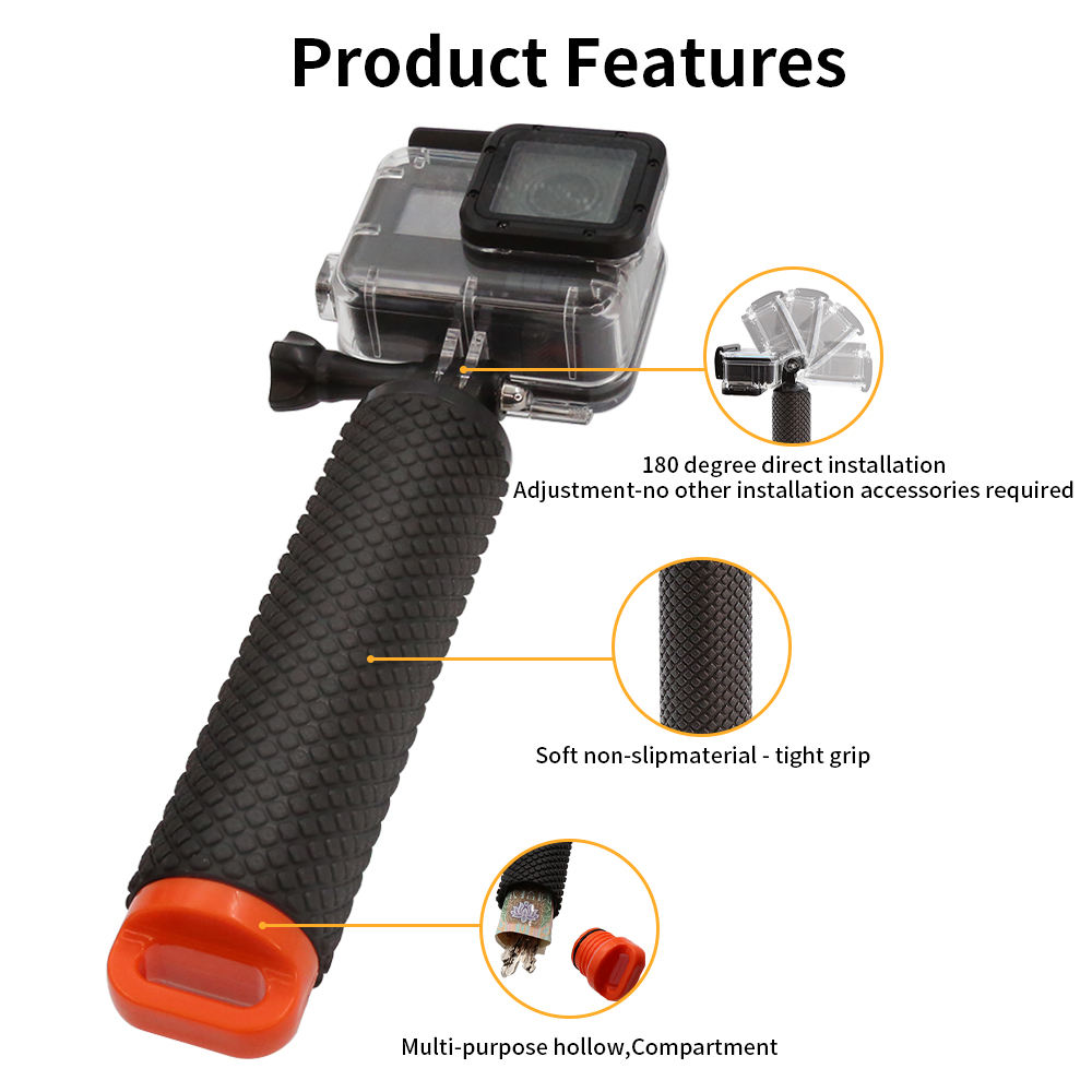 Hongdak Waterproof Floating Hand Grip for GoPro 10 9 8 7 DJI Osmo Xiaomi Yi Action Camera Anti-Slip Floaty Bobber Selfie Stick