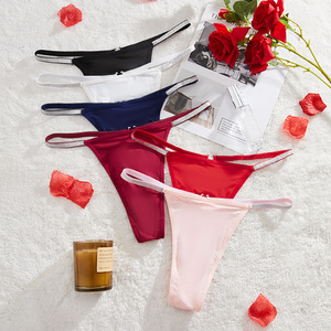 Nouvelles culottes string pour femmes, style export 2023, entrejambe en pur coton, respirantes, légèrement élastiques, avec fines bretelles en fil argenté, taille basse - Product Image 3