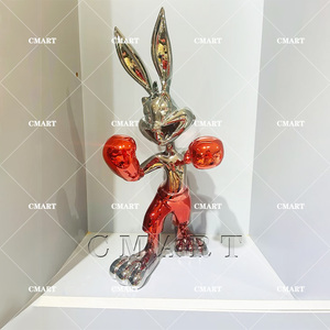 Escultura de Conejo Boxeador con Logotipo, Decoración para el Hogar, Acabado Cromado Brillante, Escultura Pop Art de Conejo Boxeador, Estatua de Resina de Bugs Bunny - Product Image 6