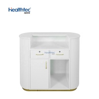 Comptoir d'accueil moderne en bois blanc, petit comptoir d'entrée pour institut de beauté et salon de manucure