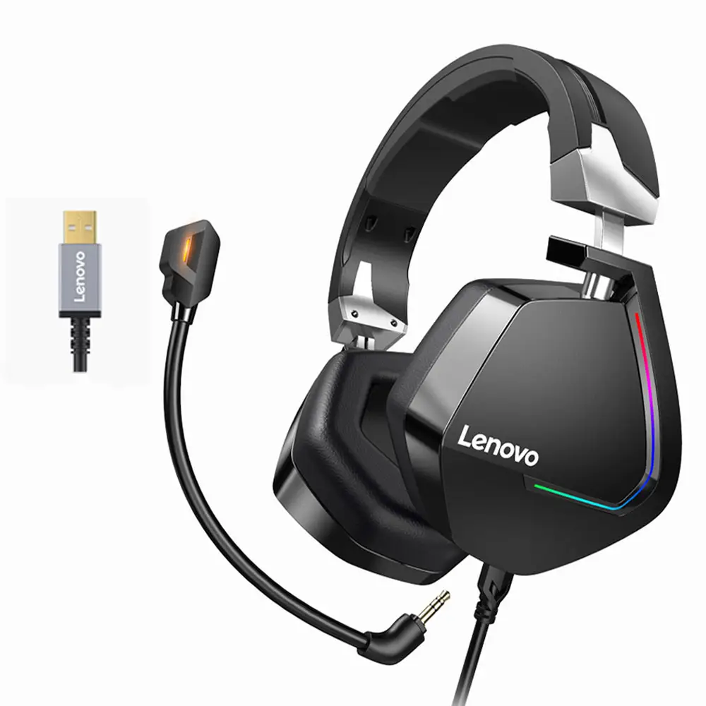 Lenovo — casque de Gamer, accessoire intra-auriculaire avec microphone, pour PC portable, ordinateur, basse deep di a luce coloré, casque d'écoute, H402