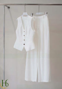 Conjunto de 2 Piezas para Mujer, Chaleco y Pantalones Lisos, Hecho en Vietnam, Estilo Casual Chic, Cuello en V sin Mangas, Material de Poliéster de Longitud Completa - Product Image 5