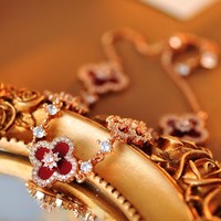 Bracelet en plaqué or rose avec coquille rose et trèfle à quatre feuilles, micro-pavé CZ, ajustable, bijou porte-bonheur en forme de fleur