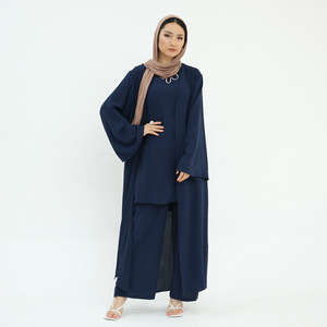 2025 Sharut ropa islámica 3 uds Abaya conjunto <span class=keywords><strong>sin</strong></span> mangas Top con pantalones <span class=keywords><strong>Kimono</strong></span> Abaya Casual vestidos de mujer transpirable conjunto modesto - Product Image 5