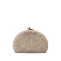Pochette Aimiqi en cuir véritable avec boule en peluche, sac de soirée élégant et luxueux à double perles pour femme, petite pochette moelleuse en polyester