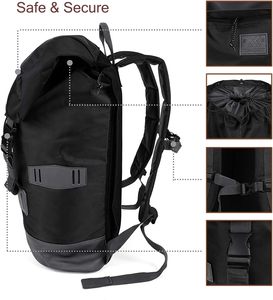 Free sample RCustom softback <b>roll</b>-<b>top</b> <b>backpack</b> made of waterproof PU leather for school travel, men's style letter - Product Image 3