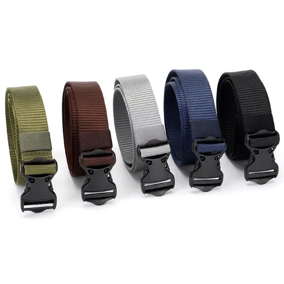 Wholesale Outdoor Men Women Automatic Plastic buckle Canvas Training belt fabric webbing belt