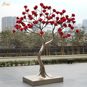 Décoration publique du hall de l'hôtel moderne Grand art abstrait Statue de <span class=keywords><strong>fleur</strong></span> de rose <span class=keywords><strong>rouge</strong></span> plaqué métal Sculpture d'<span class=keywords><strong>arbre</strong></span> en acier inoxydable poli - Product Image 6