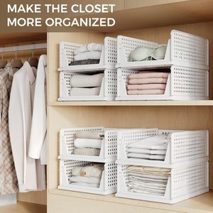 Custom Wardrobe Folding Storage <b>Basket</b> with Pull-Out Divider Modern PP <b>Plastic</b> Layered Organizer Shelf - Product Image 4