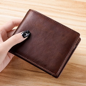 Top-Layer Oil Wax Genuine Leather Men's Short <b>Wallet</b> <b>RFID</b> Anti-Degaussing Multiple Card Slots Coin Pocket Vintage Striped - Product Image 6