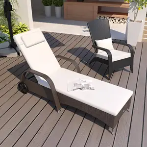 Hôtel de luxe piscine transat chaise longue extérieur IronFrame chaise inclinable meubles en rotin avec roues