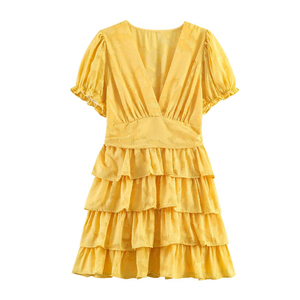 Vestido Midi Personalizado 2026 para Mujer con Cuello en V y Mangas Abullonadas, Vestido de Verano con Cintura Ajustada y Capas Fluidas, OEM/ODM por Fábrica China - Product Image 1