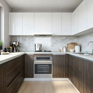 Meuble d'angle de cuisine en U sur mesure, prêt à assembler, en bois, avec panier coulissant et plateau pivotant - Product Image 3