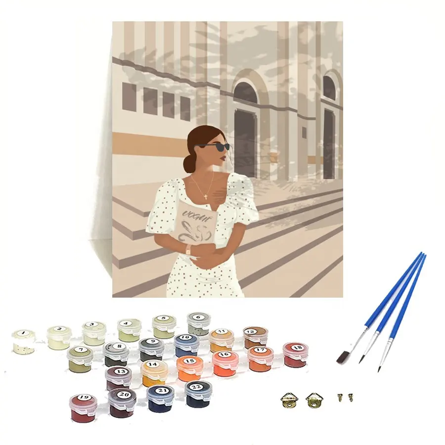 Orfon 2493 Ilustrasi Gadis DIY Lukisan Di Atas Kanvas Menggambar dengan Nomor Kit dengan Cat Akrilik Tanpa Bingkai Lukisan Grosir