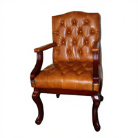 Chaise de salle à manger/salon intérieure en cuir véritable brun vintage du milieu du siècle, en bois massif, capitonnée, sur mesure