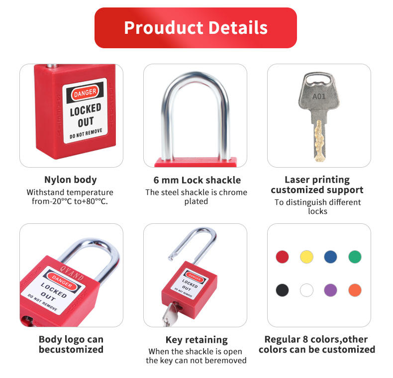Key Pa66 QVAND Custom 38mm PA66 Nylon & Steel Shackle High Safety Lockout ...