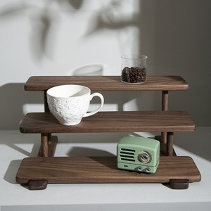 Three Tier Wooden Desktop Storage Rack Solid Wood Cosmetic Jewelry Display Organizer Modern Simple Design <b>Beech</b> Walnut Color - Product Image 2