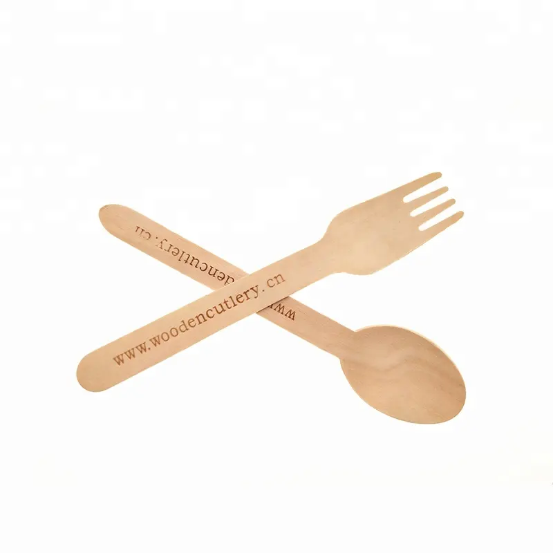 BSCI Certified 6" Series Disposable Wooden Cutlery Wooden Spoon and Fork Set