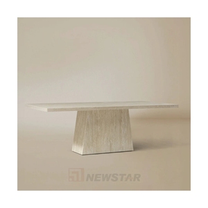 French Cave Stone Slab <b>Dining</b> <b>Table</b> Modern Minimalist Mid-Century Style Rectangular Home Travertine - Product Image 2