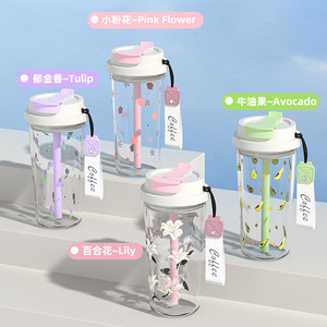 Double Drink Coffee Milk Tea Cup High Borosilicate Glass Large Capacity With Handle And Straw Travel Use - Product Image 4