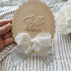 Fiocchi <span class=keywords><strong>in</strong></span> <span class=keywords><strong>Legno</strong></span> Personalizzati 'Hello World' per Annuncio di Nascita, Decorazione per Cameretta, Regalo per Baby Shower - Product Image 3