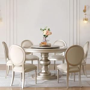 Table à manger ronde en bois massif de style américain, luxe léger, moderne et minimaliste, avec plateau tournant, ensemble de salle à manger commercial durable - Product Image 3