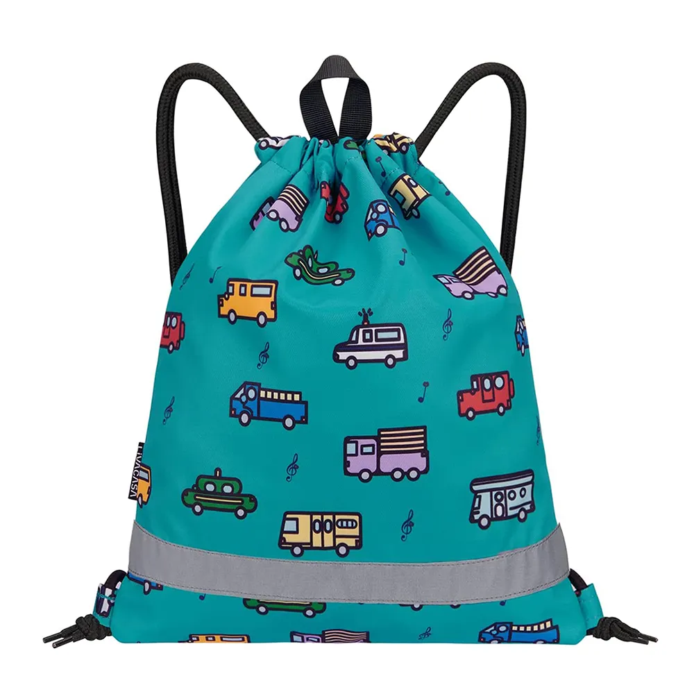 Borsa con coulisse in nylon personalizzata per bambini piccola borsa zaino con coulisse per cartoni animati blu all'aperto