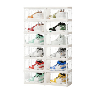 صندوق تخزين أحذية شفاف كبير السعة بصفين قابل للطي، حاويات أحذية من البولي بروبيلين، صندوق تنظيم أحذية مغناطيسي قابل للطي للمنزل - Product Image 3