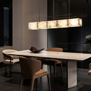 Designer Designed Luxury Copper Marble Chandelier Long Strip LED Pendant <b>Light</b> For Home Tea Table Villa Restaurant - Product Image 5