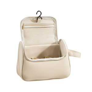 Multifunctional Waterproof <b>Makeup</b> Bag Beige Portable Cosmetic Storage <b>Case</b> For Travel Toiletries Organizing - Product Image 5