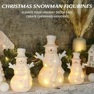 <b>Winter</b> Holiday Nordic Handcrafted LED Ceramic Snowman Figurines-Christmas <b>Decorations</b> Matte Finish 11cm for Indoor/Outdoor Use - Product Image 3