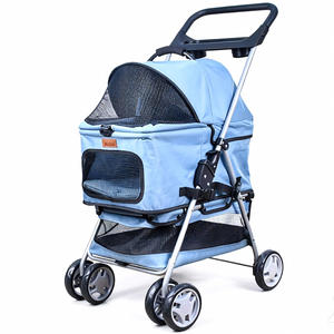 Fabrika Toptan Hafif Tek Tuşla Katlanır 3'ü 1 Arada Evcil Hayvan Arabası Oxford Alüminyum Alaşımlı Malzeme Kedi Köpek Taşıma Arabası - Product Image 2