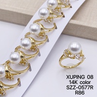 Bague Xuping en gros, en cuivre plaqué or 14 carats, imitation perle, avec pierre CZ, pour femme, cadeau