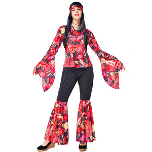 Vêtements Hippie XJ <span class=keywords><strong>des</strong></span> années 1960 pour les fêtes - Tenue de <span class=keywords><strong>chanteur</strong></span> country rouge et noire - Product Image 2