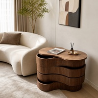 Table basse rotative en bois massif avec rangement multi-niveaux, table d'appoint au design créatif et irrégulier, table centrale de style géométrique moderne