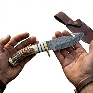 มีดสแตนเลสแบบปรับแต่งได้ ใบมีดแบบ Fixed Blade ด้ามทำจากเขาสัตว์ สำหรับตั้งแคมป์ ล่าสัตว์กลางแจ้ง พร้อมปลอกหนัง - Product Image 3
