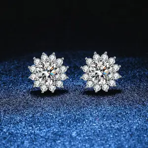 Wholesale Fashion Jewelry 925 Sterling SIlver Round Brilliant Cut Moissanite Diamond Stud Earrings Set for Women Girls